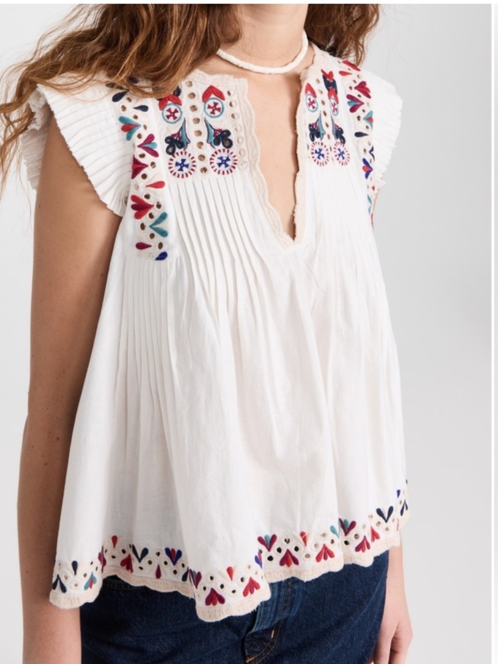 Sea White Embroidered Flutter Sleeve Cotton Alicia Top